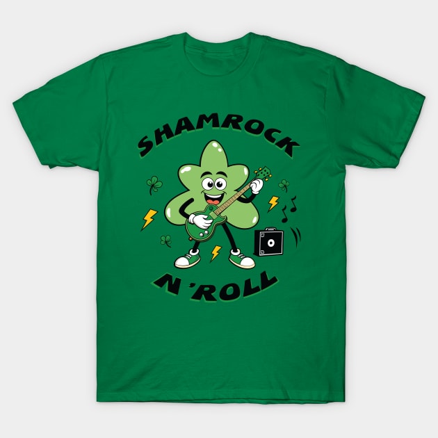 Shamrock And Roll Cartoon Retro T-Shirt by KnockingLouder